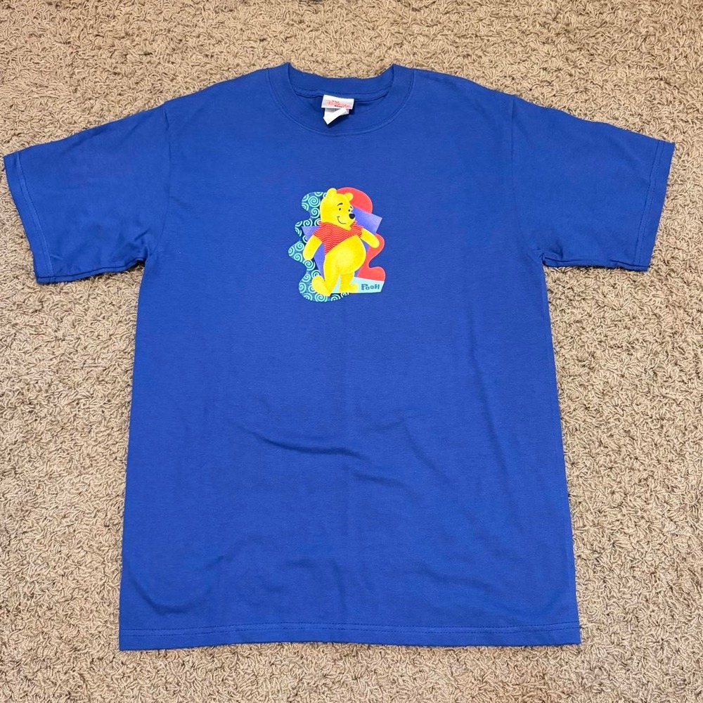 Vintage Disney Store Winnie the Pooh Graphic Tee Blue Medium Short Sleeve Shirt
